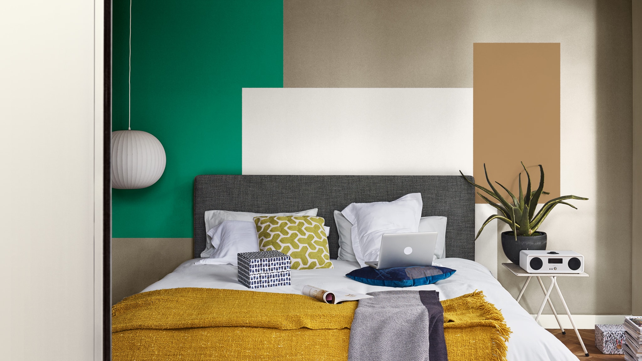 A vibrant bedroom makeover with Spiced Honey Deco-Paints-Colour-Futures-Colour-of-the-Year-2019-A-place-to-act-Bedroom-Inspiration-39